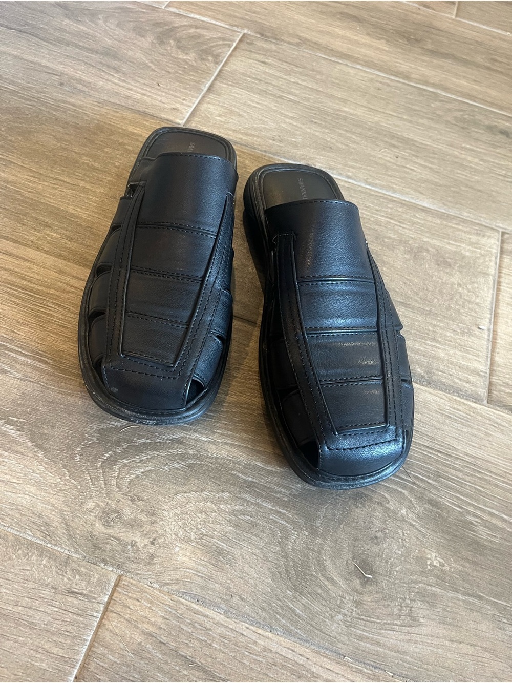 Men's Black Leather Slide Sandals – Comfortable Casual Slip-Ons